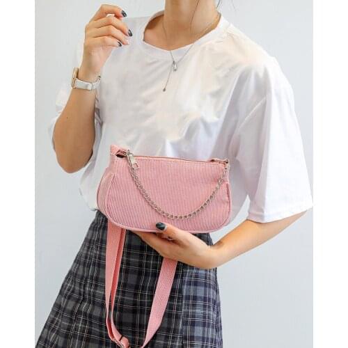 Fashion Women Corduroy Shoulder Handbag Solid Travel Crossbody Messenger Bag Popular Simple Female Daily Bag