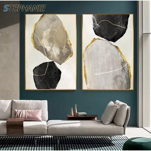 Fashion Wall Art Picture Decoration Home for Living Room Abstract Gold Gray Stone Canvas Painting Classic Luxurious Print Poster
