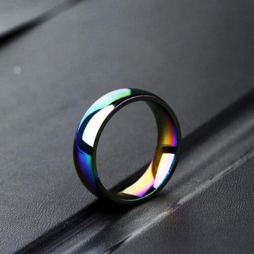 Mens Womens Rainbow Colorful Pulsera Ring Stainless Steel Wedding Band Couple Rings Drop Shipping
