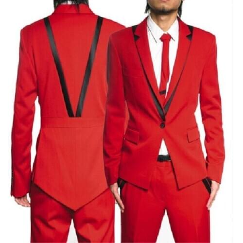 Latest Coat Pants Designs Fashion Red Groom Tuxedos Slim Fit Custom Made Men Wedding Prom Party Suits (Jacket+Pants+Tie)