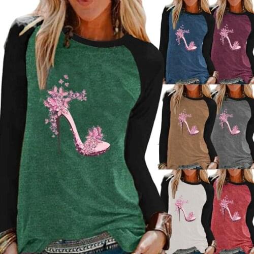 New Products Autumn Womens Casual Long Sleeve Shirt Top Round Neck Loose Fashion Printed Womens T-shirt Sweatshirt XS-5XL