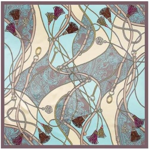 New Rope Tassel Printing Square Scarf Luxury Brand Silk Scarf For Women Hijab Shawl Foulard Scarves Wraps For Ladies