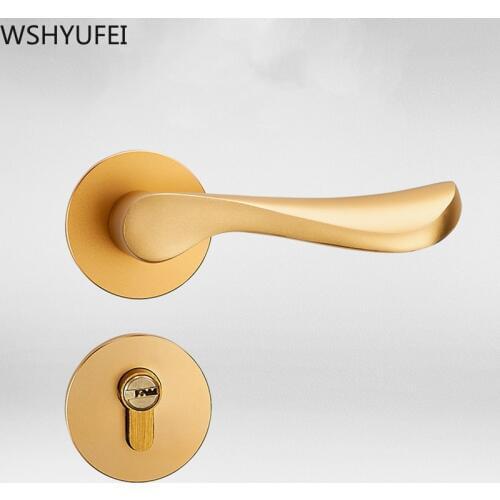 Solid space aluminum bedroom Door Locks Minimalist Interior Door Handle Lock Cylinder Security Mute Door Lock Household Hardware