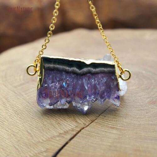Wholesale Fashion Women Jewelry Gold Chains Necklace Oblong Shape Amethysts Stone Cluster Connectors In 18 inch NM10594