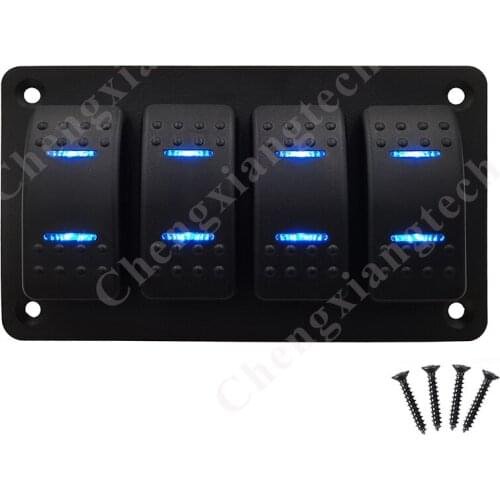 Pre-wired 4 Gang Blue Led Rocker Switch Panel Aluminum On Off Toggle Switch Multi-colors for Car Boat Marine Truck Bus Panel DIY