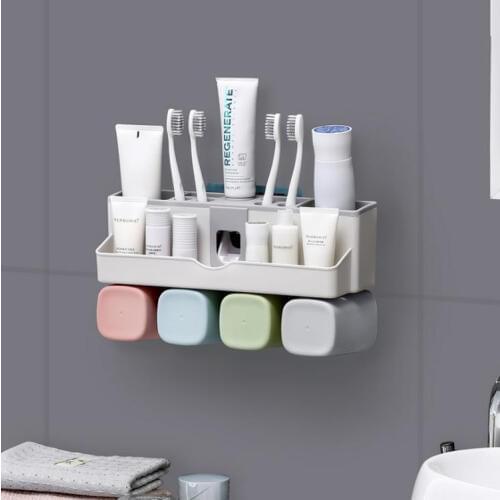 Wall Suction Toothpaste Squeezer Automatic Toothpaste Dispenser Toothbrush Holder Bathroom Accessories Storage Rack with Cups