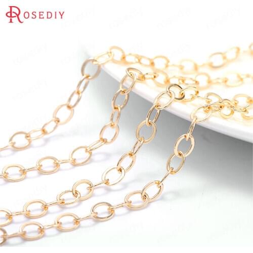 39353)1 Meter 24K Gold Color Brass Flat Wire Oval Shape Necklace Chains Jewelry Making Supplies Diy Findings Accessories