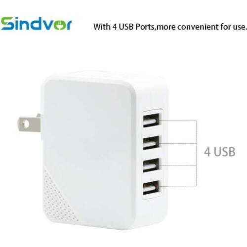 Sindvor USB Charger for iPhone Samsung Huawei Android 4-Ports Mobile Phone Fast Charge Travel Wall Adapter USA Plug