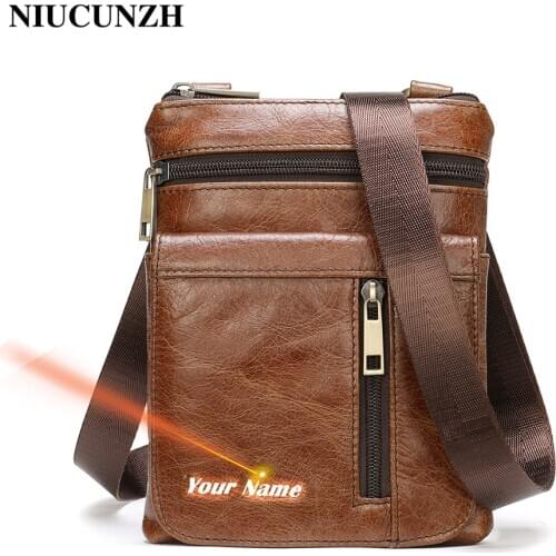 NIUCUNZH mens genuine leather shoulder bag for men small messenger bag mens crossbody bags luxury brand for male engraved bags