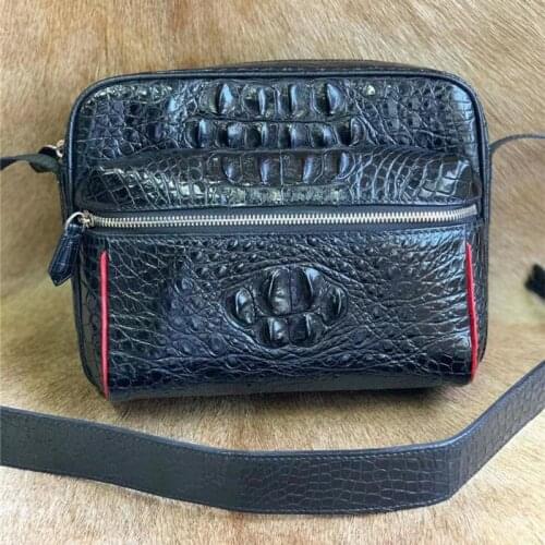 Authentic Real True Crocodile Leather Men Satchels Purse Messenger Bag Genuine Alligator Skin Wide Strap Male Cross Shoulder Bag