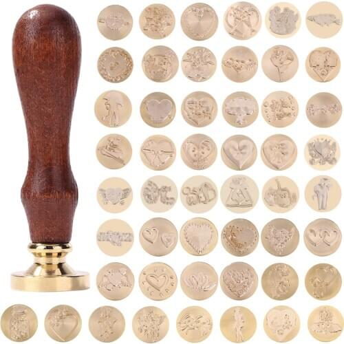 Retro Wood Handle Sealing Wax Stamp Love Flower Series Wax Seal Stamps Decorative Greeting Wedding Invitation Sealing Stamps