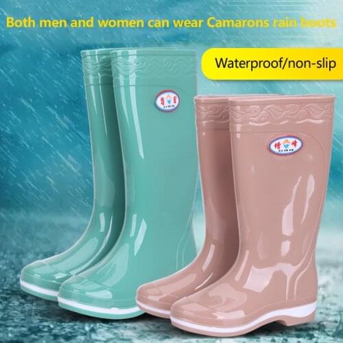 Rubber Womens labor protection high tube rain boots water boots non-slip macarons waterproof shoes warm knee boots
