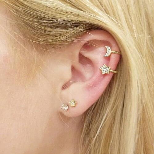 Cute Gold Filled Star Ear Cuffs For Women Rainbow Clip Earrings Without Piercing CZ Cubic Zirconia Women Jewelry erss47