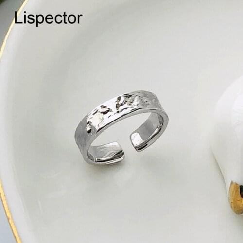 Lispector 925 Sterling Silver Korean Simple Irregular Plane Rings for Women Minimalist Light Luxury Open Ring Female Jewelry