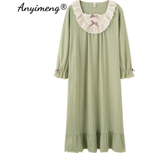 Women Victorian Dress Lace Sleepwear Long Sleeved Fall Winter Lingerie Lace Trim Big Size 3xl 4xl 5xl Macaroon Nightgown Dress