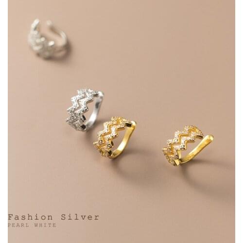 1pair (No pierced) Real. 925 Sterling Silver Jewelry Double Rows CZ set Wave Clip On Cuff Earrings Ear-Bone C-G8118