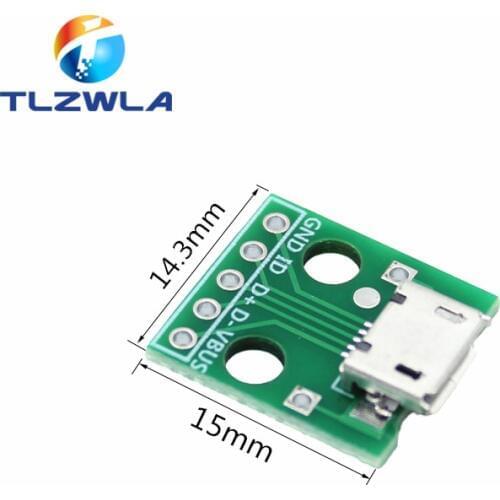 10pcs Micro USB To DIP Adapter 5pin Female Connector Module Board Panel Female 5-Pin Pinboard B Type PCB 2.54 MM