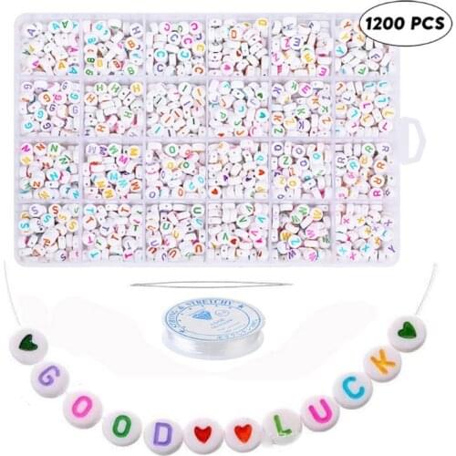 1200PCS Acrylic Letter Beads White Round Letter Beads Alphabet Beads A-Z and Heart Bead Bracelet Necklace Jewelry Making
