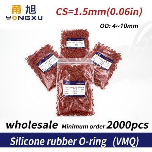 2000PCS/lot wholesale Red Silicon O-ring Food grade Silicone/VMQ 1.5mm Thickness OD4/5/6/7/8/9/10mm O Ring Seal Rubber Gasket