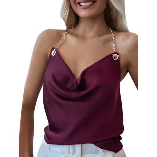 2021 Summer Satin Sexy Halter Top Women Chain Backless Solid Womens Clothes Tank Tops Party Club Outfit Plus Size Cami