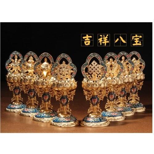 8PCS # HIGH-GRADE TIBET NEPAL BUDDHISM TEMPLE EFFICACIOUS TANTRIC RITUAL GILDING EIGHT AUSPICIOUS SYMBOLS OF BUDDHISM STATUE