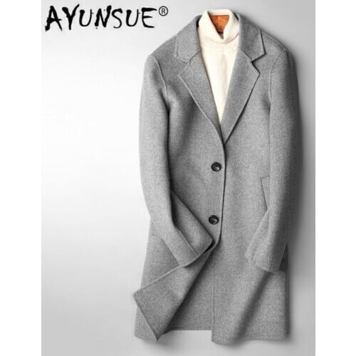 AYUNSUE Spring Autumn 100% Wool Coat Men Long Jacket Korean Fashion Mens Coats and Jackets Erkek Mont 2020 B19N007096A KJ4276