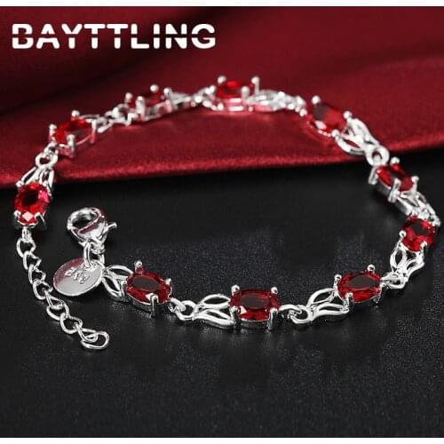 BAYTTLING 925 Sterling Silver 8 Inch AAA Red Zircon Pendant Bracelet For Woman Fashion Wedding Party Gift Charm Jewelry