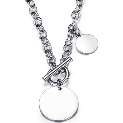 Hiphop/Rock Titanium Stainless Steel Glossy Round Tag Charm Pendant Necklaces Jewelry Punk Chain & Link OT Buckle N17085