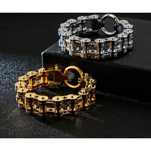 18MM Wide Mens Motorcycle Bike Chain Bracelet For Men Heavy Stainless Steel Mens Bicycle Bracelets Massive Biker Jewelry