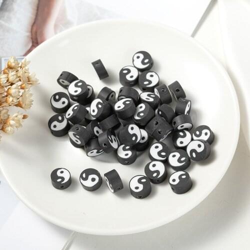 50pcs 10mm Black White Tai Chi Spacer Loose Beads for Jewelry Making DIY Handmade Bracelets Necklaces DIY Jewelry Findings Bead