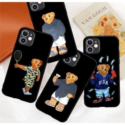 Bear etui Cartoon capa Cute Phone Case for IPhone 12 Mini 5 6 6S 7 8 SE Plus X XS XR 11 Pro Max Funda Matte black Silicone Cover