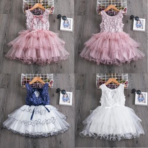 Baby Girls Clothes Little Princess Lace Cake Tutu Sashes Dress Summer Clothes Kids Birthday Pink Vestido Infantil Menina 3 5 8 Y