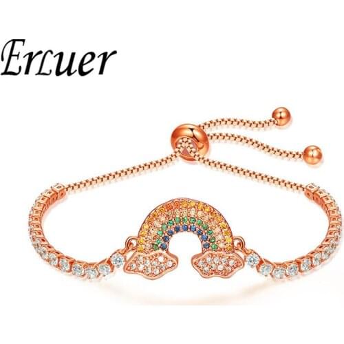 ERLUER Hot sale sunny rainbow charm crystal zircon bracelet girls adjustable Box Chain Bracelets for Women wedding Jewelry Gifts