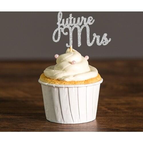 Future Mrs Cupcake Toppers Gold & Silver Glitter Wedding/Bridal Shower Decor Food Picks Party Favors Cake Decoration Supplies