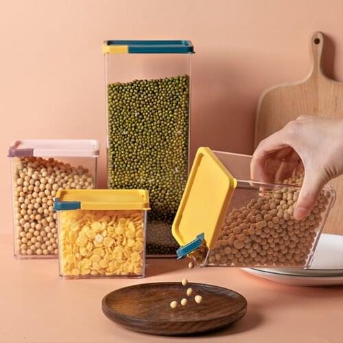 Square Sealed Storage Box Kitchen Organizer Plastic Container Candy Boxes Jars With Lip Fridge Storage Food Storage Containers