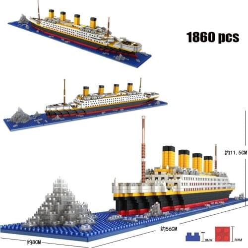 1860pcs RMS Titanic Ship Cruise Boat Model Building Blocks High-tech Classic Boat Sets Bricks DIY Birthday Kids Toys Gifts