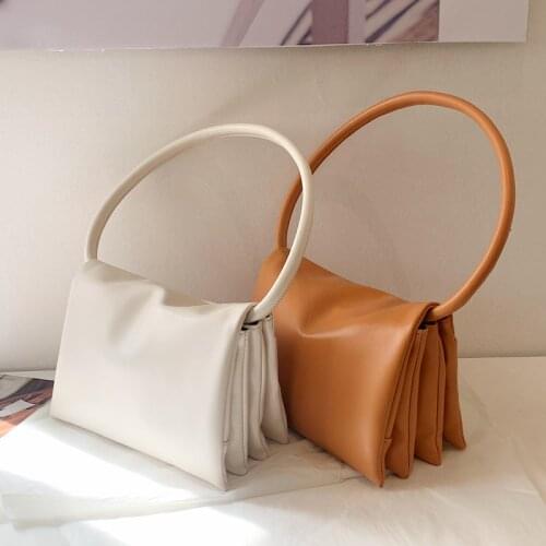 Fashion Shopping Bag Soft PU Leather Women Solid Color Handbags Retro Casual Tote Messenger Bags Shoulder Travel Underarm Bag