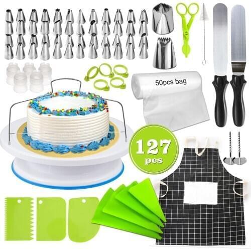 127pcs Cake Decorating Tools Kit Turntable Pastry Nozzles Cream Confectionery Bags Icing Piping Nozzles Tips Cakes Baking Tools