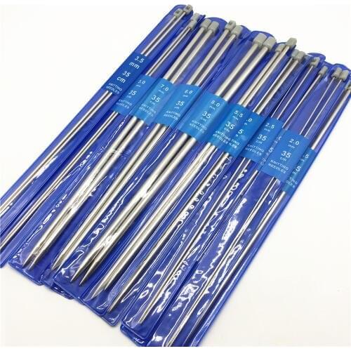 11 Pairs Knitting Needles 14inch Stainless Steel Needles Set Straight Single-Pointed Needles for Sweater Weave DIY