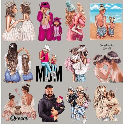 Love Mom Girl Iron On Patches DIY Fashion Tops Vinyl Heat Transfer Appliqued Thermal Stickers For T-Shirt Dresses Washable Patch