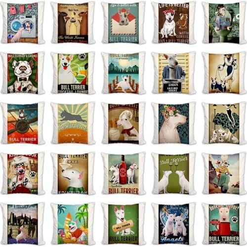 Fashion Colorful Dog Printed Cushion Cover Home Bull Terrier Decorative Sofa Coffee Car Chair Throw Pillow Case Almofada Cojines
