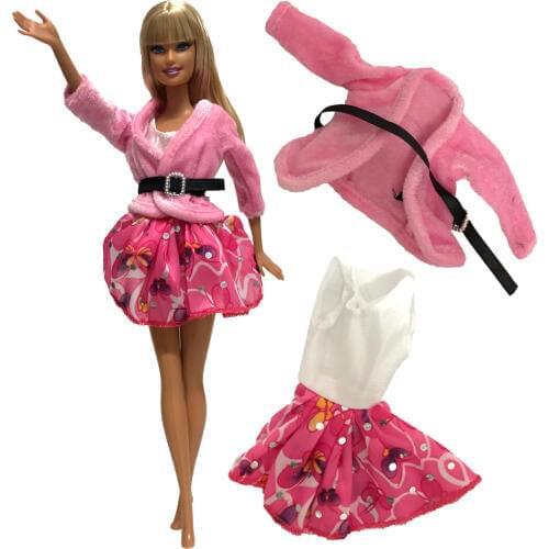 NK One Set Doll Pink Coat+Dress Handmade Clothes Fashion Dress For Barbie Doll Accessories Child Toys Girls' Gift 277B 11X