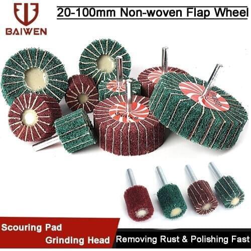 Non-Woven Flap Sanding Wheels 20mm-100mm Fiber Abrasive Scouring Pad Polishing Grinding Head 6MM Shank For Rotary Tools