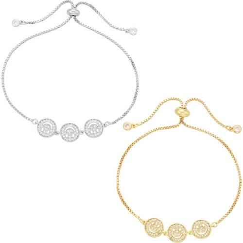 2021 New Micro-inlaid Zircon Smiling Face Fashion Bracelet for Women Round Simple Drawable Adjustable Bracelet European Style