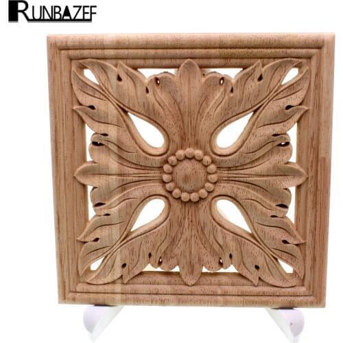RUNBAZEF New Arrival Vintage Wood Carved Corner Onlay Applique Unpainted Furniture Cabinet Decorative Figurines Wooden Miniature