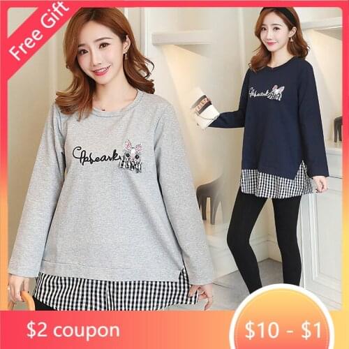 Autumn Fashion Maternity T-shirts Loose Patchwork Tops Clothes for Pregnant Women Spring Cute Pregnancy T Shirts Tees