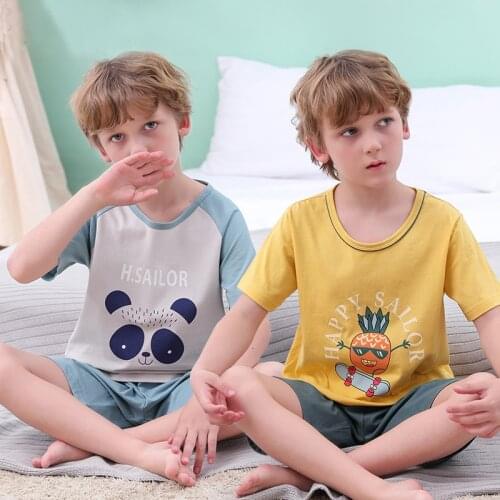 Teens Pajamas Short Sleeve Cotton Pyjamas Kids Clothes Sets Cartoon Big Boy Sleepwear Cute Pajamas For Girls 8 10 12 14 16 Years