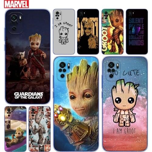 Transparent Cover Marvel I am Groot For Xioami Redmi Note 10 10S 9T 9S 9 8T 8 7S 7 6 5A 5 4X 4 Pro Max Phone Case