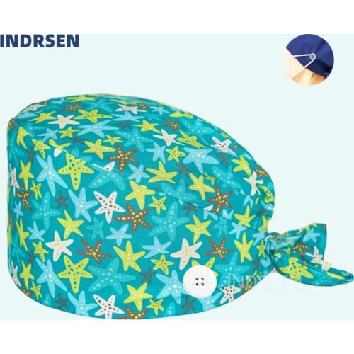 Starfish printing adjustable Surgicals caps beauty salon nursing cap Health service work Caps pet shop scrubs cap nursing hat