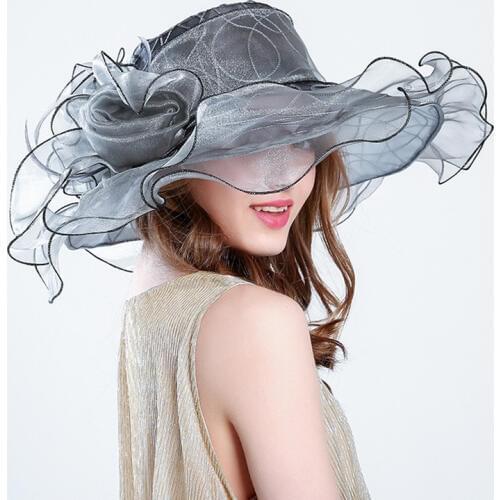 Net Yarn Fashion Fedoras Hat Female Summer Sunscreen Sun Shade Cap Organza Elegant European American Hats Girl Cool Caps H6511